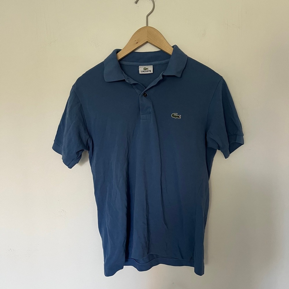 Lacoste Mens Blue Short Sleeve Pique Polo Shirt Size 2 Small Logo Patch